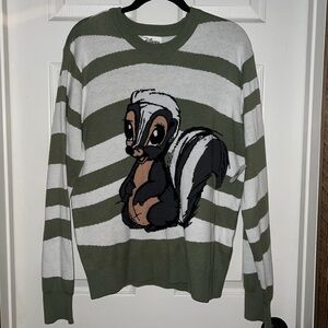 NWT Disney Parks Bambi Flower Skunk Striped Green White Sweater Size Medium